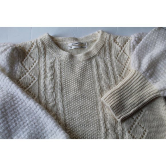 Anthropologie Elizabeth Pointelle Wool Sweater Ivory Size XS Knit Alpaca - Picture 6 of 7